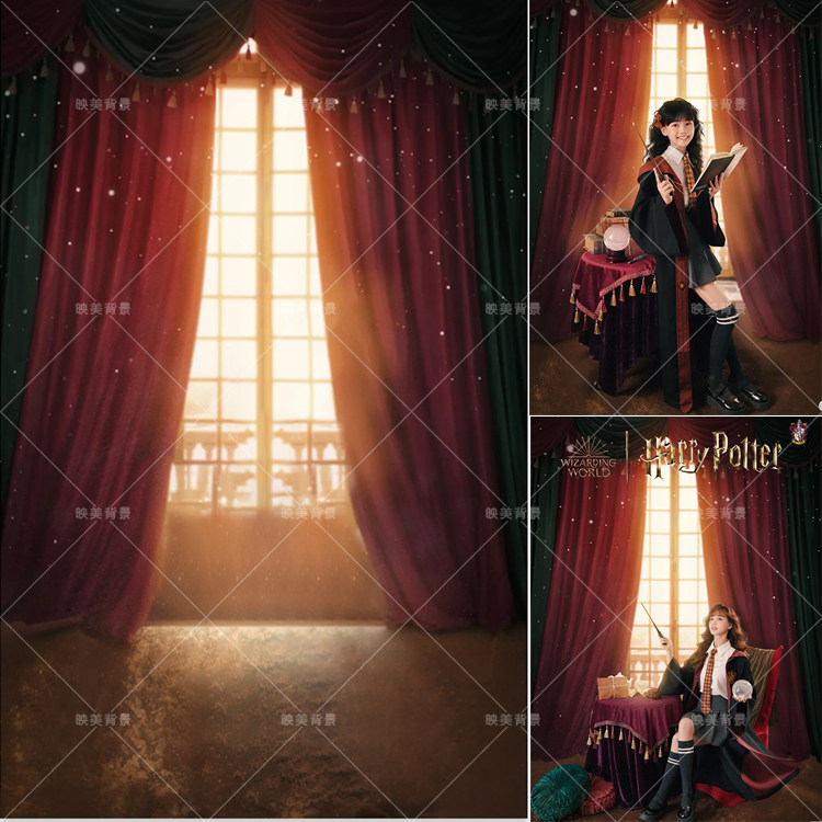 海马体儿童少女影楼哈利波特个性写真摄影复古窗帘拍照背景布定制
