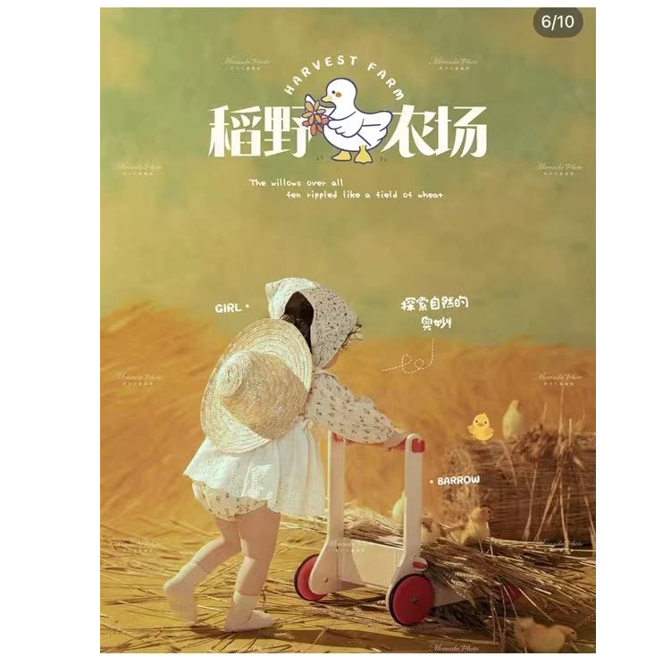 爆款夏日牧场农场儿童田园风格室内草原背景布婚纱影楼摄影背景布