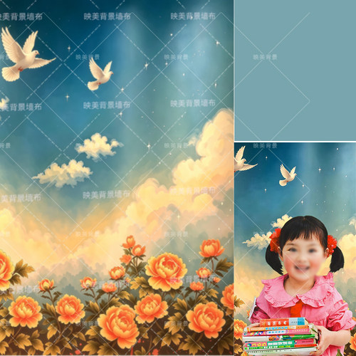 我爱祖国儿童国庆复古语文课本小背景油画宝宝拍照背景布油画布