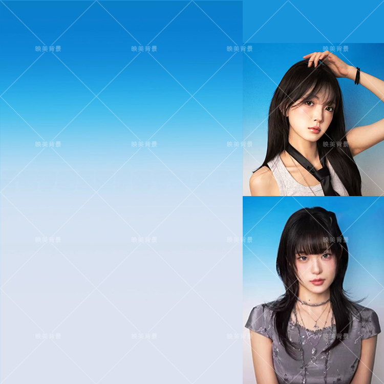 photowith背景布蓝白渐变韩系肖像写真室内摄影棚影楼毕业大头照