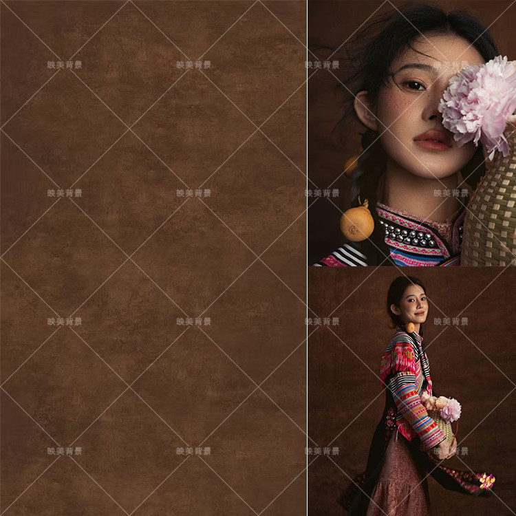 棕红色油画纹理背景布复古高级感民族风婚纱写真室内摄影棚影楼