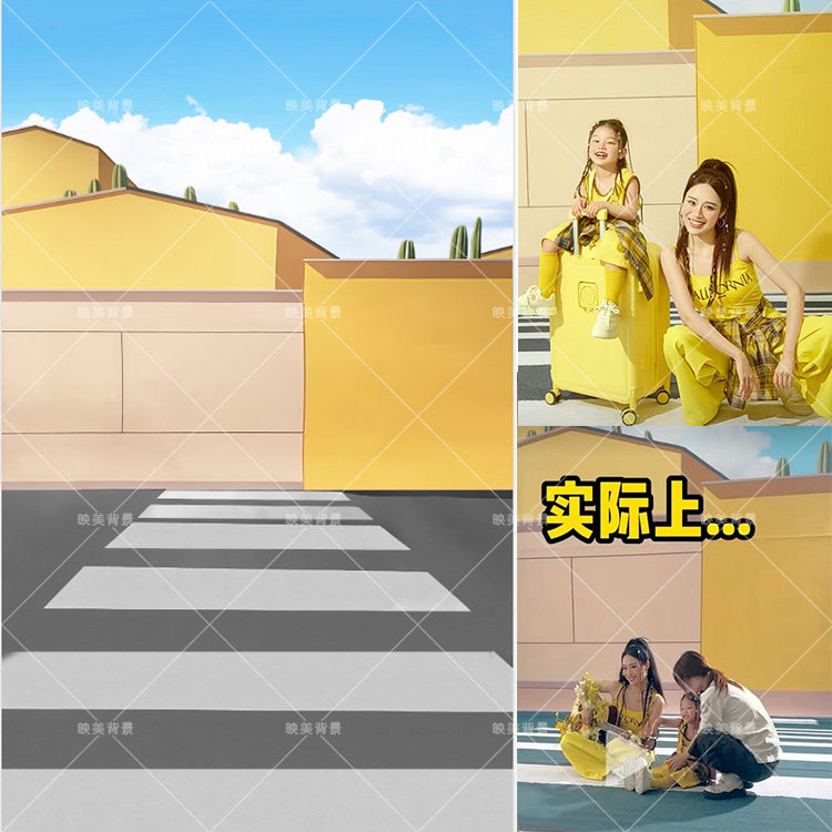 新款亲子街拍街道背景纸拍照摄影影楼影棚儿童宫崎骏街拍背景布