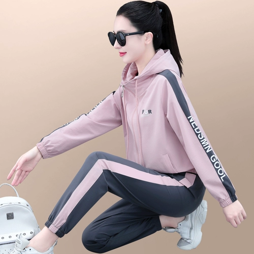 Спортивный костюм, комплект, быстросохнущая толстовка с капюшоном для отдыха, осенний, коллекция 2022, в западном стиле