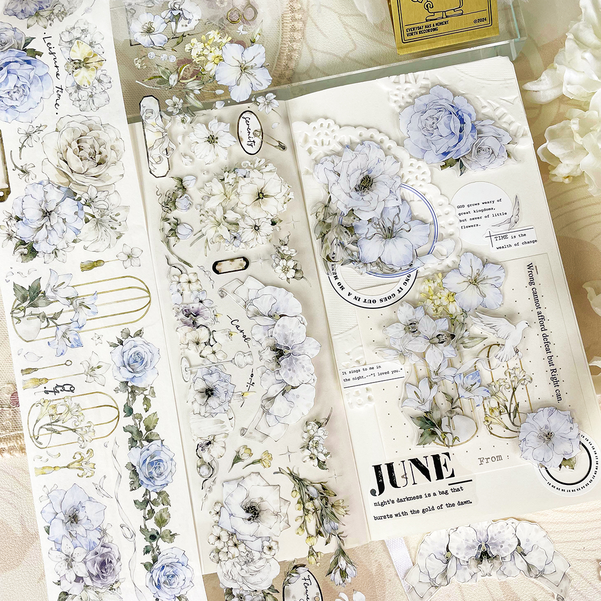 新款现货 雾花凌 轻复古花百仓家手帐和纸胶带PET贴纸卷咕卡谷子