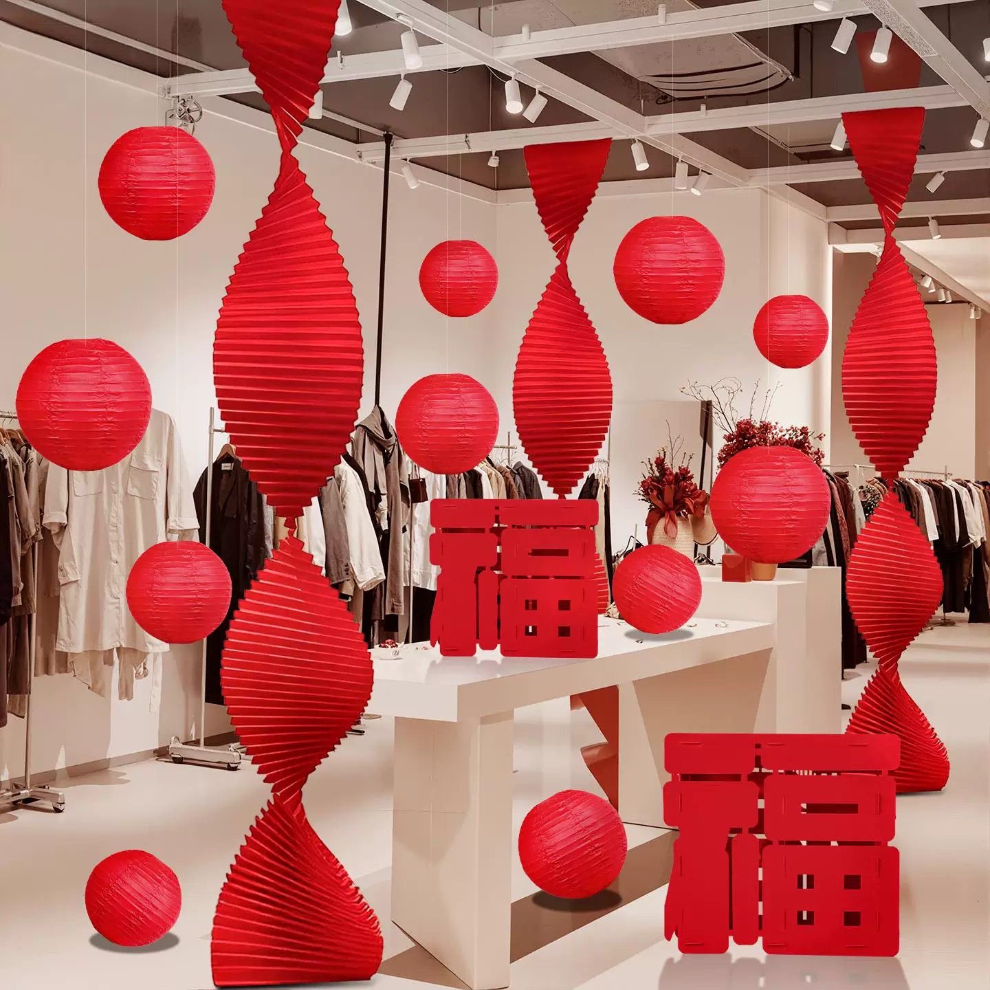 马年新年福字条幅灯笼拉花折扇挂饰春节过年氛围布置装饰挂瓦楞纸