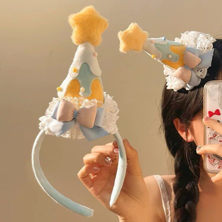 许个愿！可爱氛围感派对发饰少女心黄色星星生日帽发箍发夹拍照用
