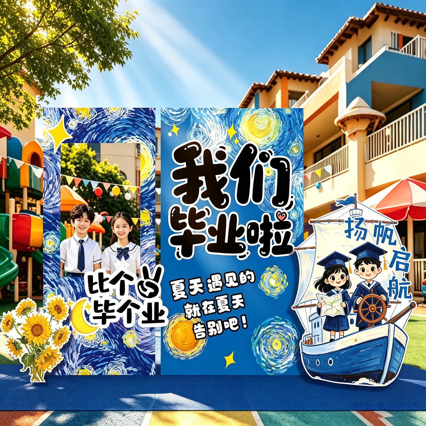 梵高星空KT板毕业典礼背景墙