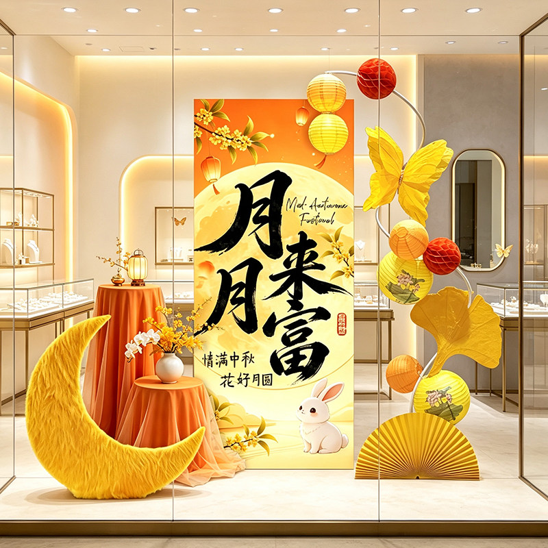 中秋蝴蝶KT板美陈商场服装店橱窗布置网红打卡落地背景装饰背景墙