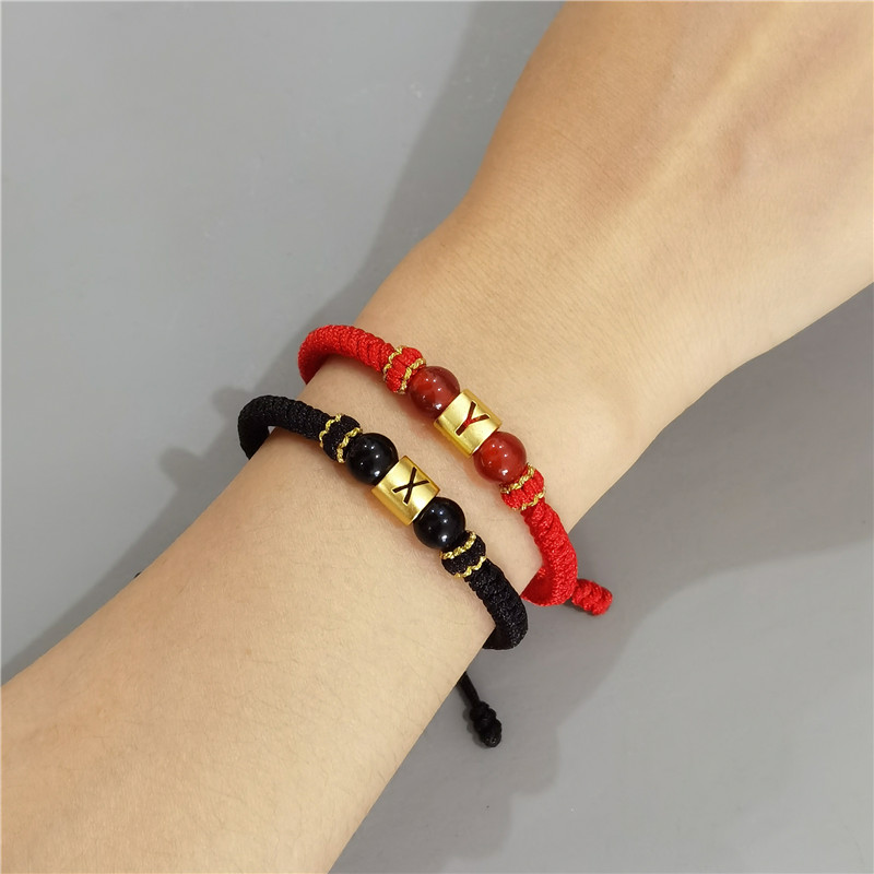 纯银字母自编头发青丝手绳手链男女diy材料金刚结周家同款转运珠