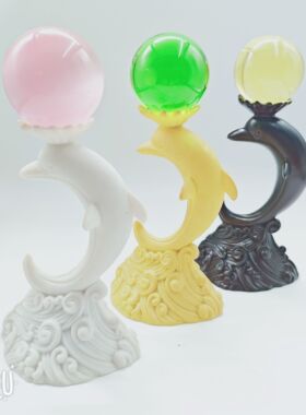 新款树脂小海豚水晶球底座支架摆件创意水晶石工艺品置物架