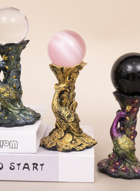 新款树脂孔雀圣柱水晶球底座支架摆件创意家居水晶石工艺品置物架