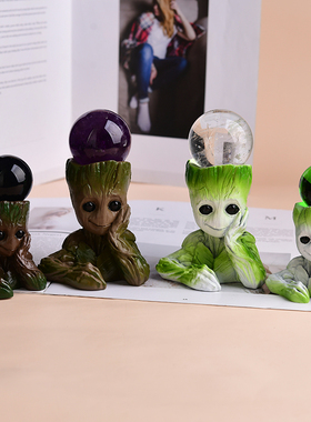 新款可爱树脂创意水晶球装饰底座格鲁特装饰卡通树人摆件