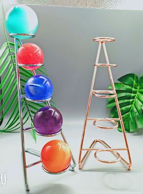 铁艺亮面梯形三球与五球水晶球底座置物架球架金属球托支架七星阵