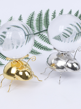 新款金属甲克虫圆球水晶球金色基座原石矿石矿标展示底座底托摆件