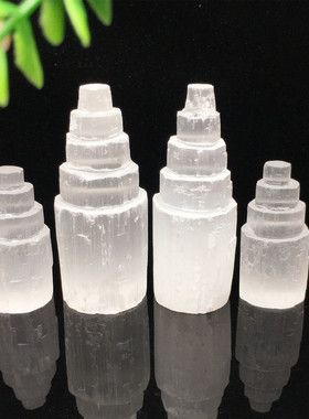 透石膏塔天然摩洛哥透石膏雕刻件桌面摆件彩色能量柱