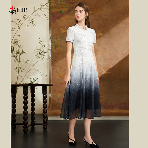 司歌渐变短袖蕾丝连衣裙女夏季