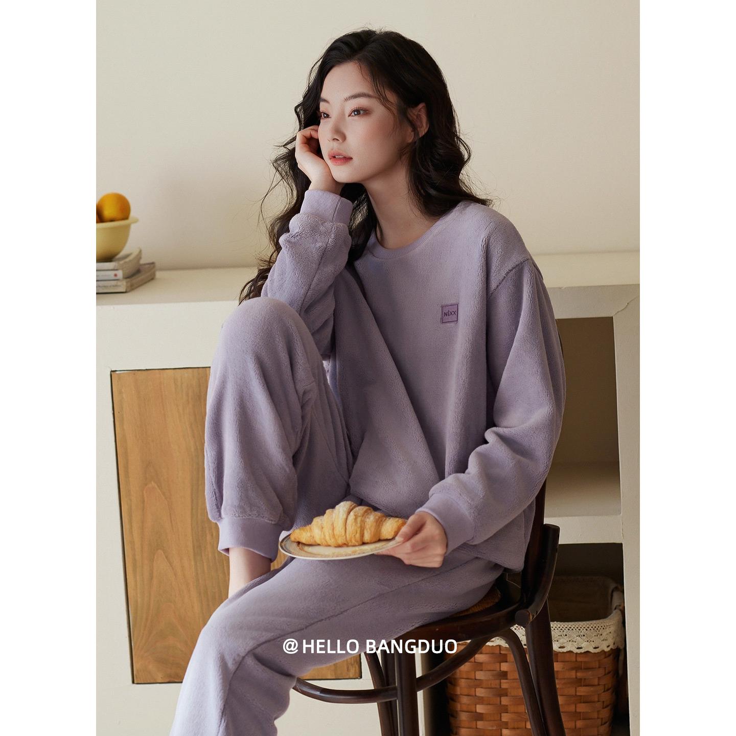 睡衣女士秋冬法兰绒长袖家居服