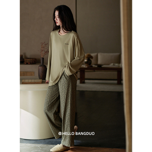 睡衣女春秋款纯棉长袖女款秋季大码休闲可外穿秋冬薄款家居服套装