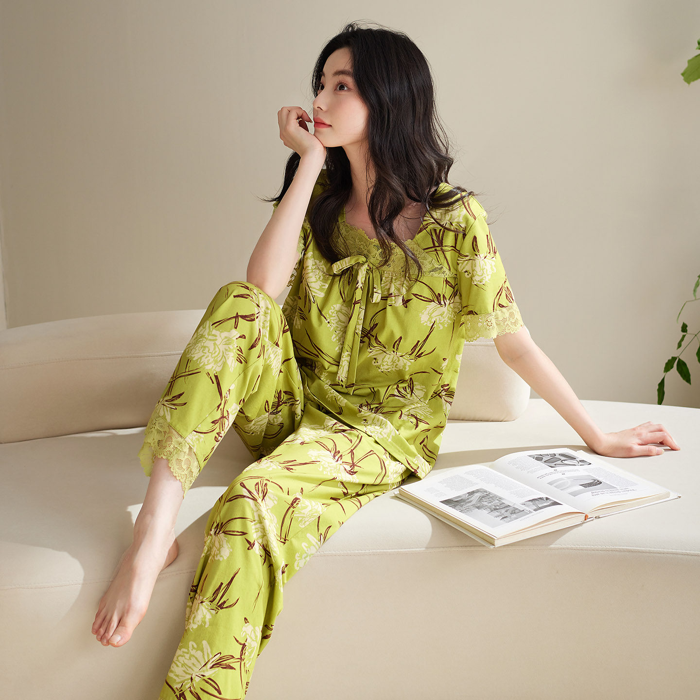 睡衣女士夏季纯棉短袖长裤薄款夏天中年妈妈高级感休闲夏款家居服,女士内衣/男士内衣/家居服,睡衣/家居服套装,淘宝优惠券,粉丝福利购,淘宝优惠卷