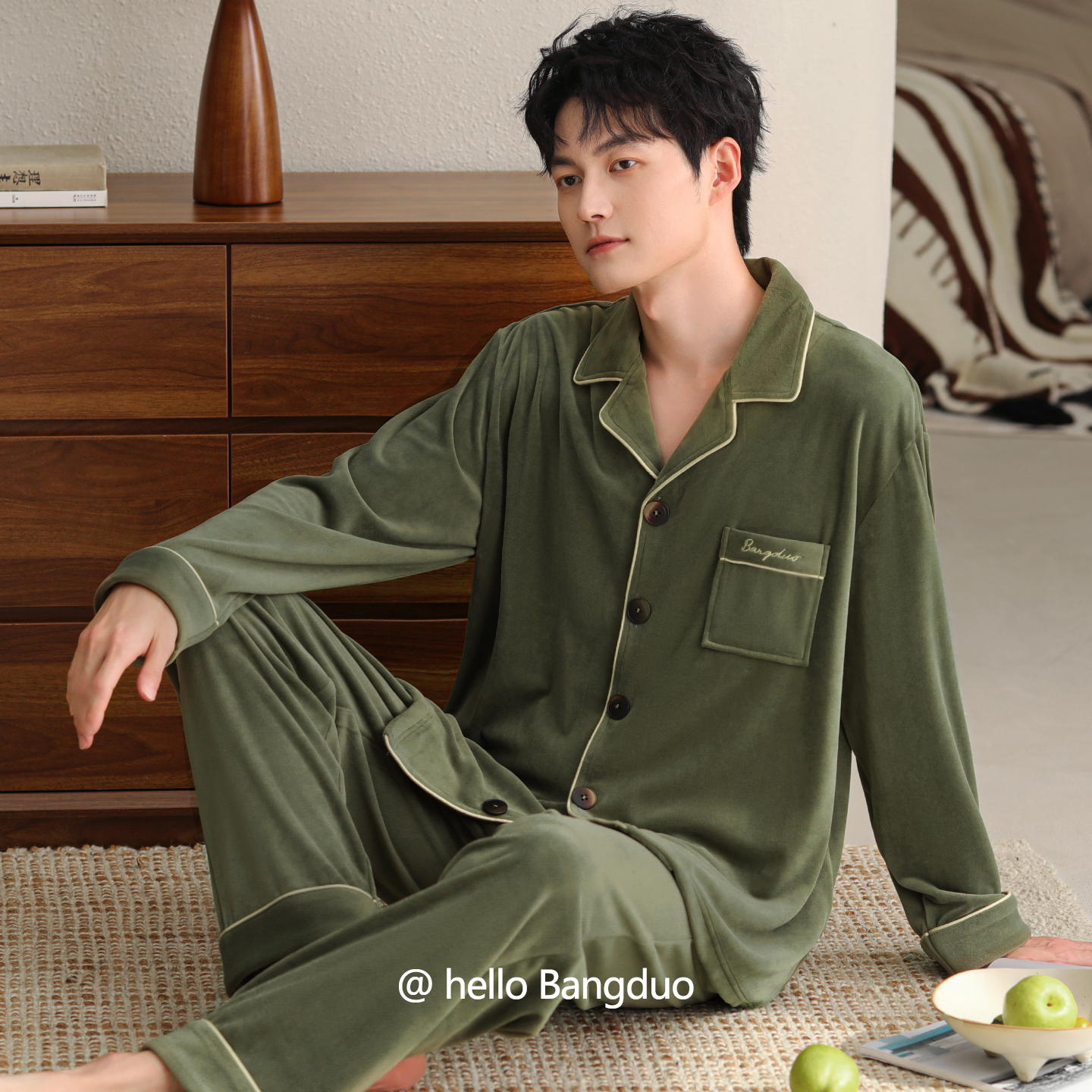 睡衣男士冬季海岛绒加厚家居服