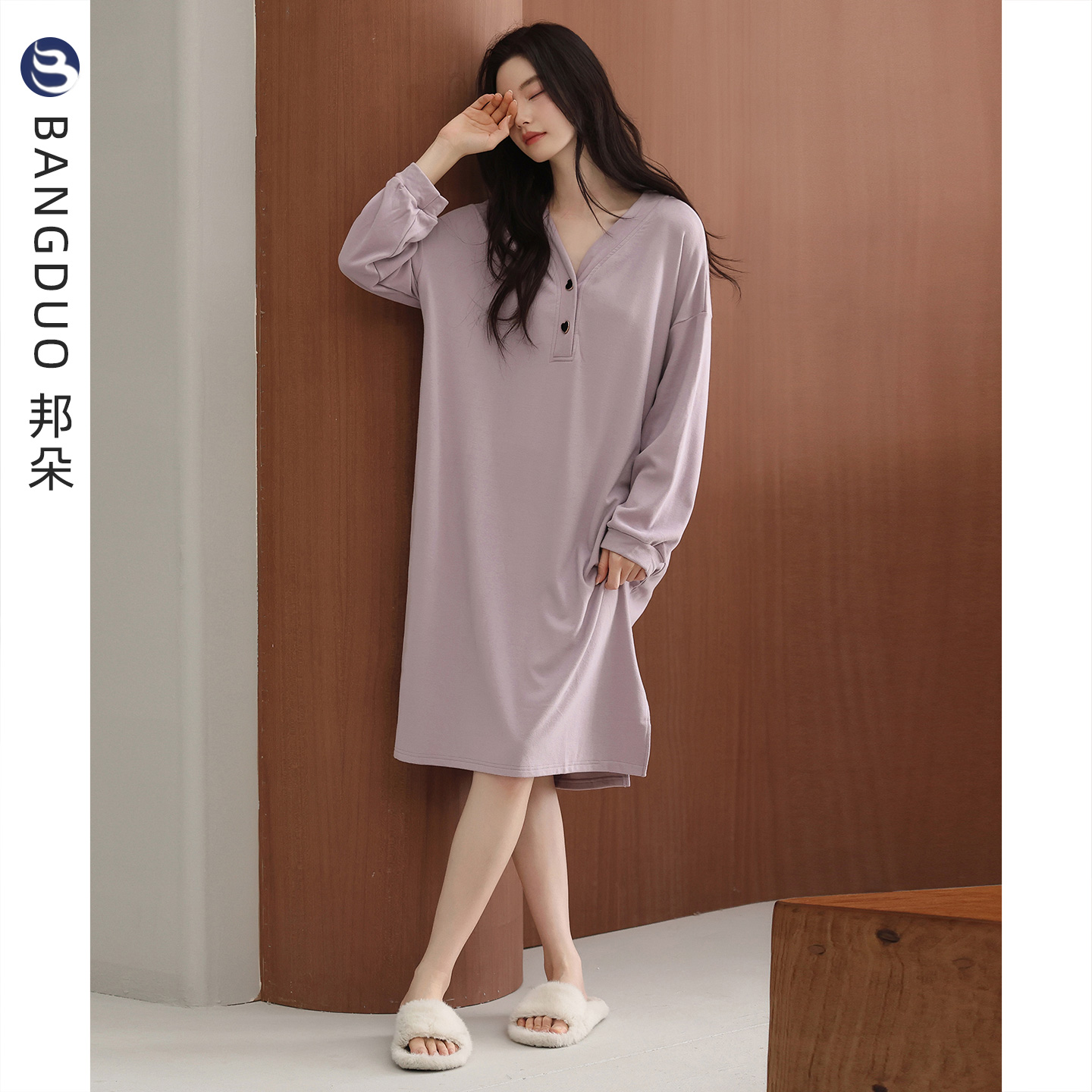 睡衣女士秋冬德绒长袖睡裙