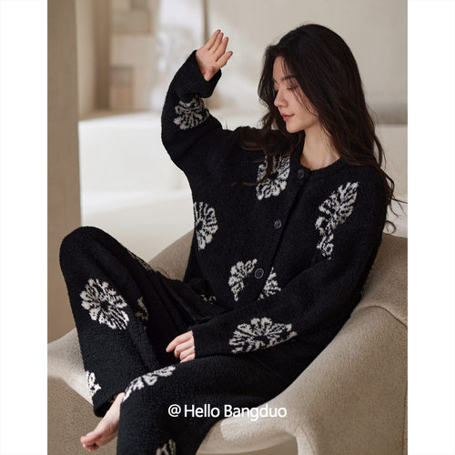 睡衣女士秋冬半边绒长袖家居服