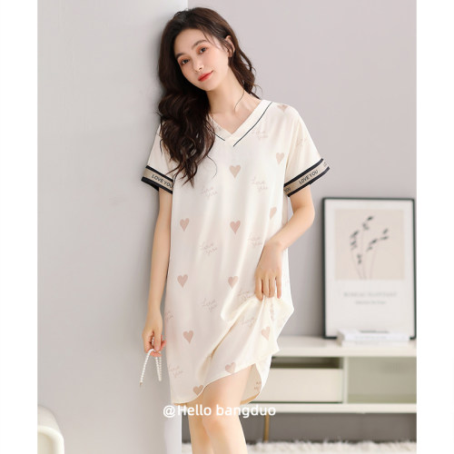 睡裙女夏季冰丝短袖中裙家居服