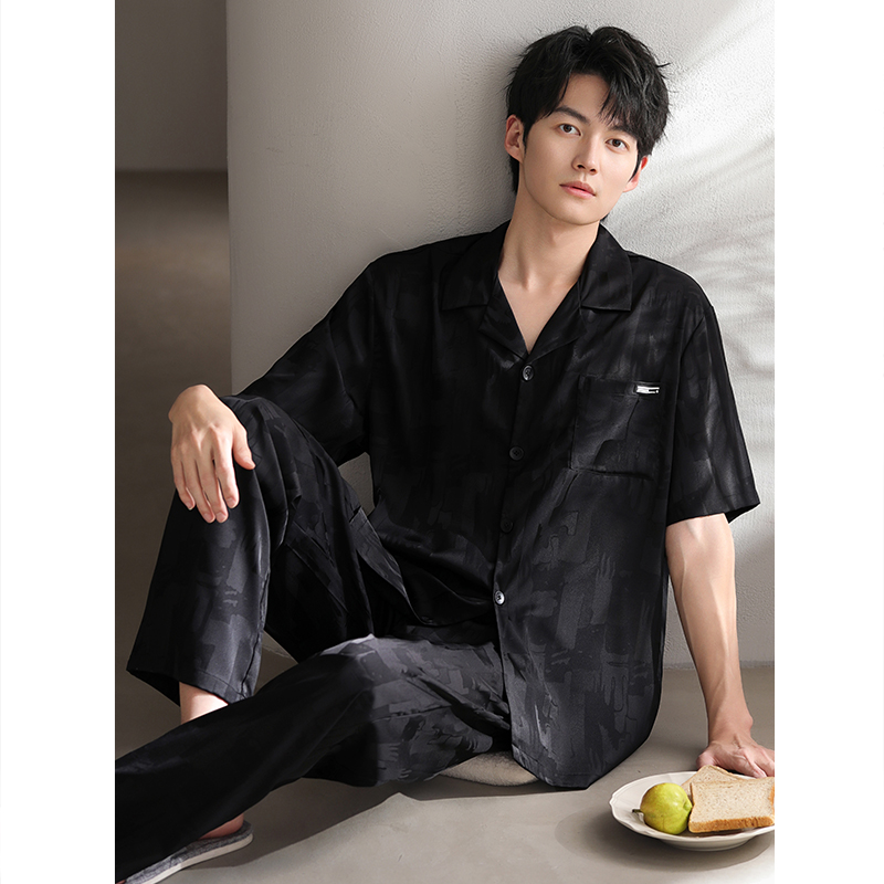 睡衣男士夏季冰丝短袖长裤家居服