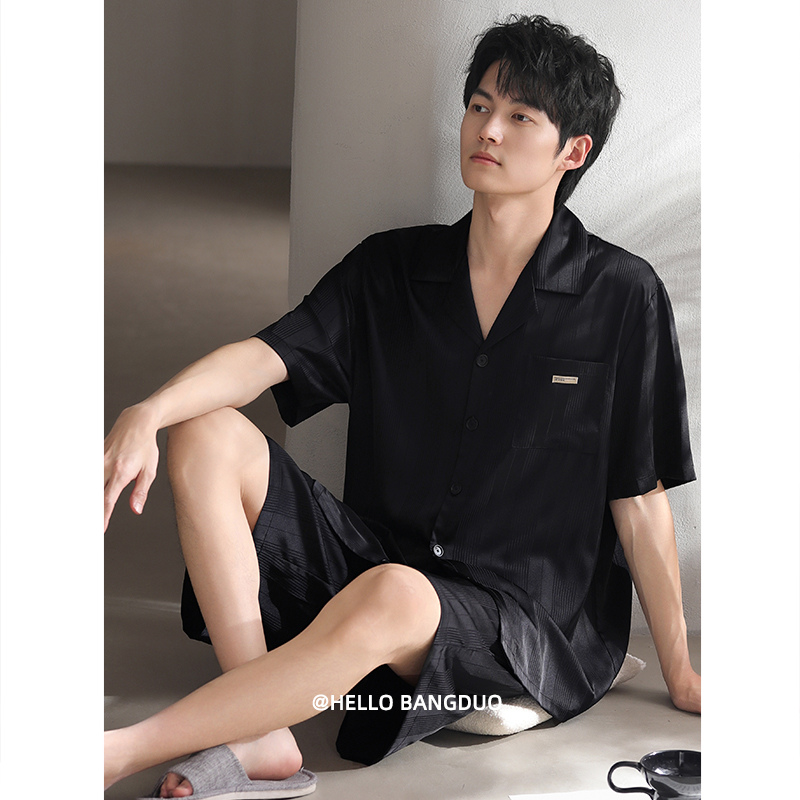 睡衣男士夏季冰丝短袖短裤家居服