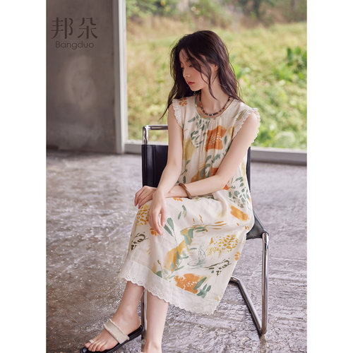 睡裙女士夏季梭织棉背心连衣裙