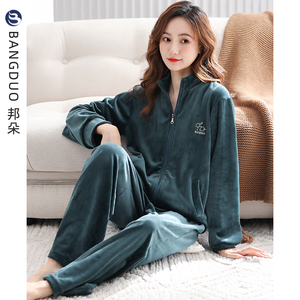 睡衣女款春秋珊瑚绒加厚加绒女式冬季海岛绒秋冬法兰绒冬款家居服