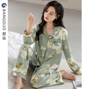 纯棉长袖 全棉薄款 睡衣女士春秋款 秋季 中年妈妈大码 秋冬家居服套装