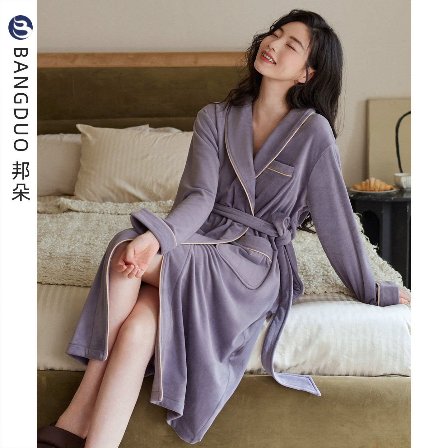 睡袍女士冬季珊瑚绒加厚加绒睡衣秋冬海岛绒长款浴袍春秋款家居服