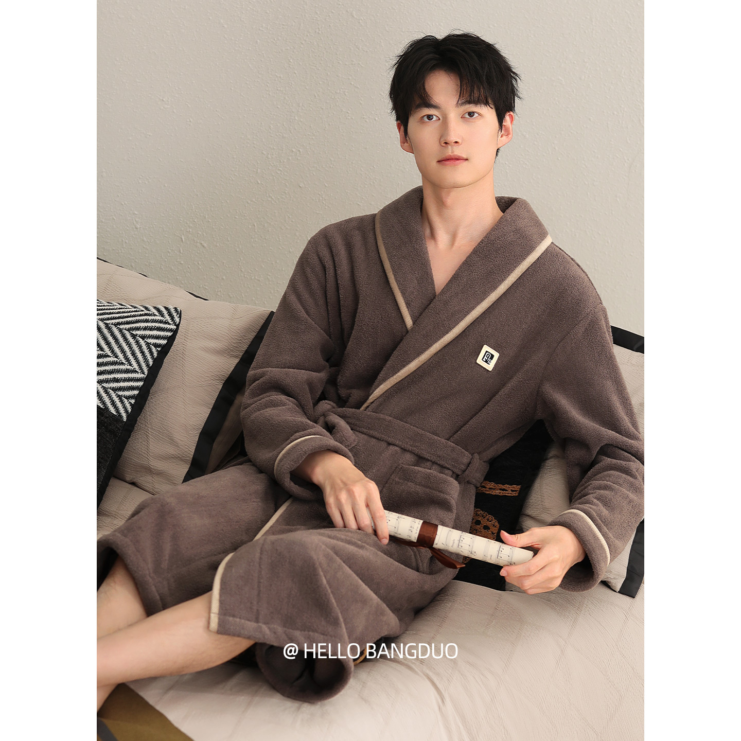 睡袍男士冬季加厚珊瑚绒浴袍睡衣