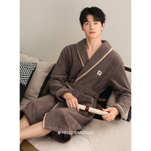 睡袍男士冬季加厚珊瑚绒浴袍睡衣