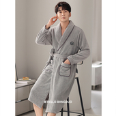 法兰绒长款 睡袍男士 秋冬款 珊瑚绒加厚加绒男款 浴袍家居服 睡衣冬季