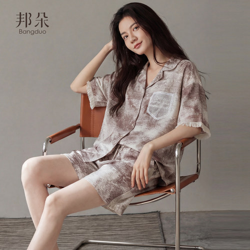 睡衣女士夏季纯棉短袖短裤家居服