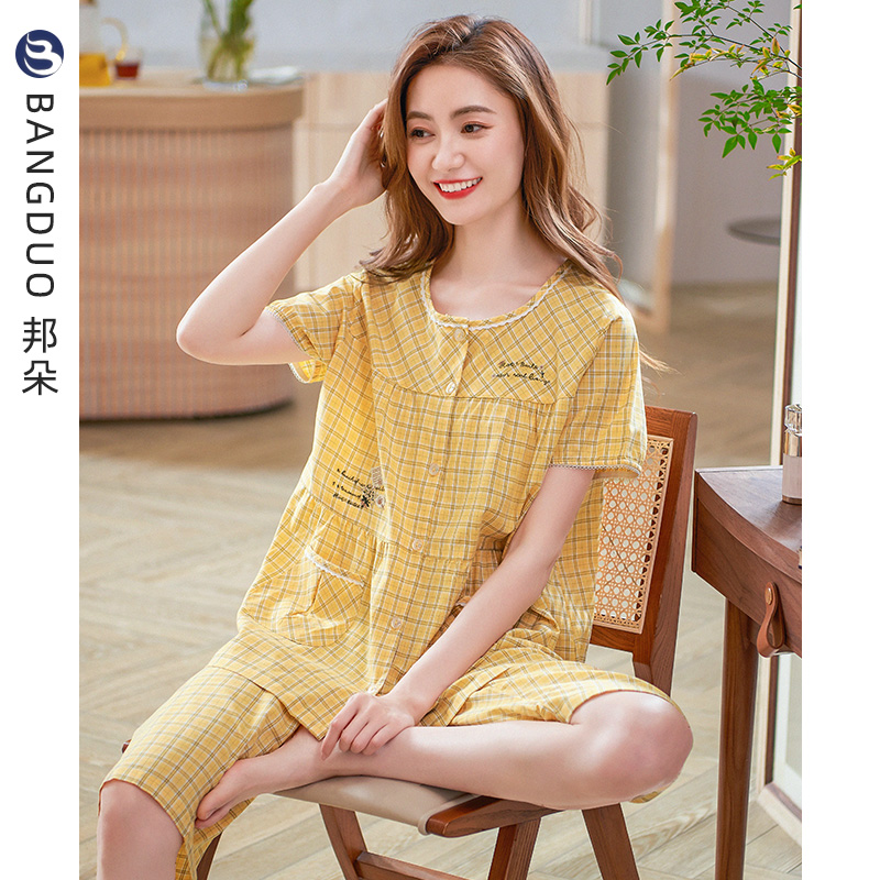 梭织棉纱布睡衣女夏季薄款全棉