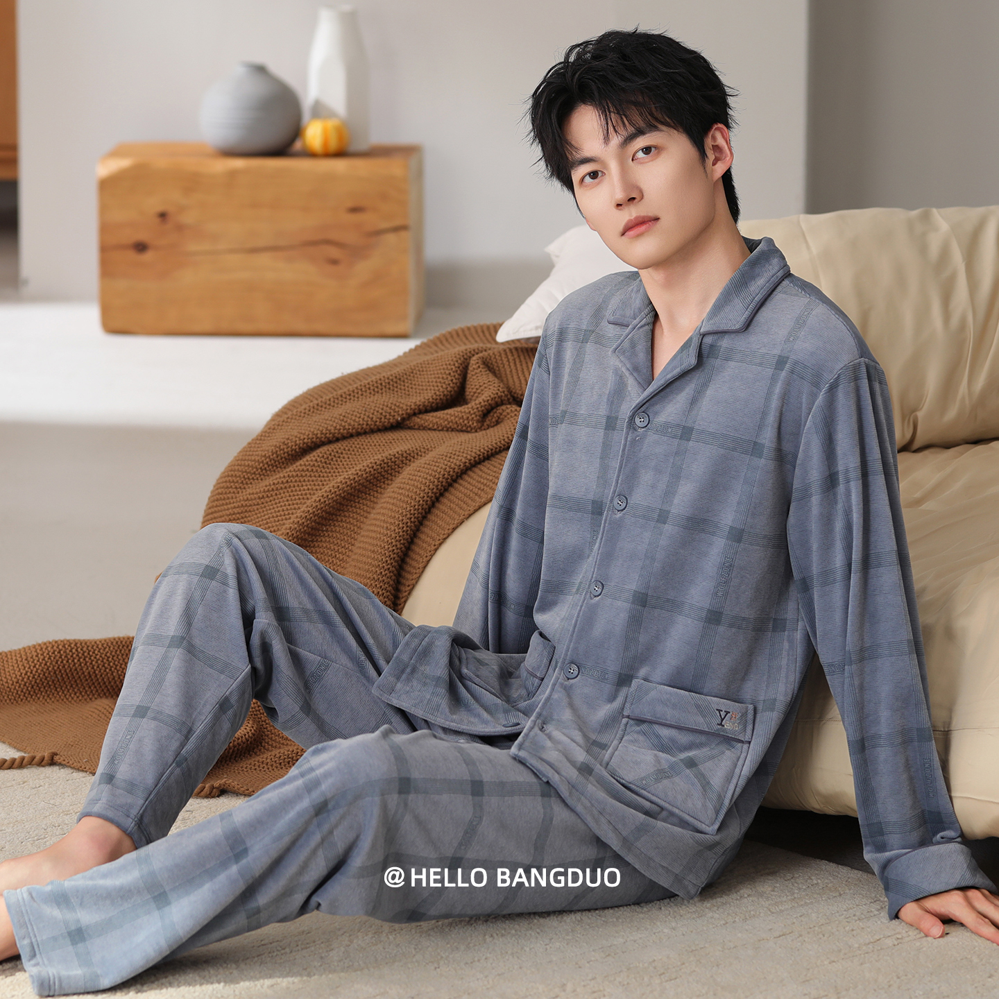 睡衣男士秋冬海岛绒长袖家居服