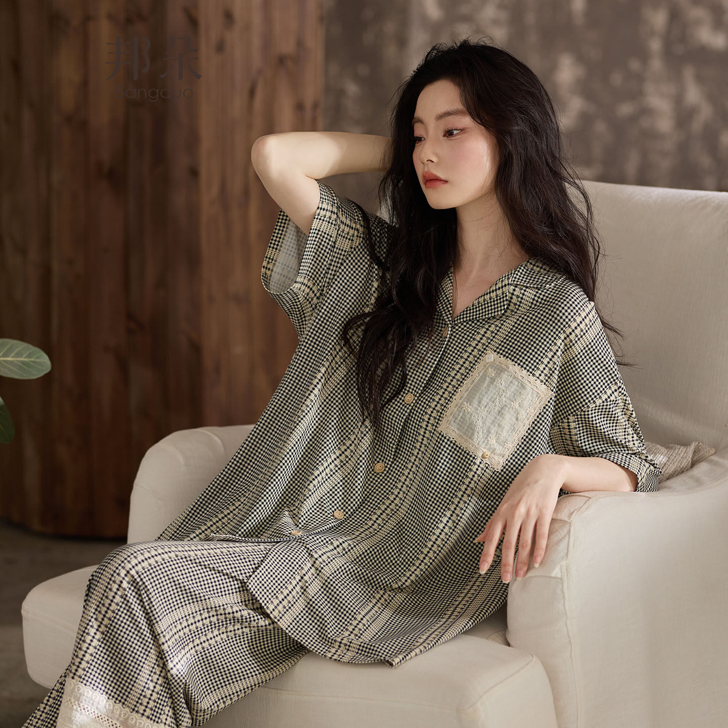 睡衣女士夏季莫代尔短袖长裤薄款夏天冰丝凉感高级感阔腿裤家居服