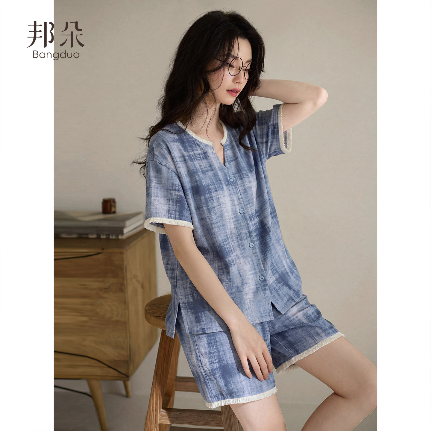睡衣女士夏季纯棉短袖短裤家居服图片