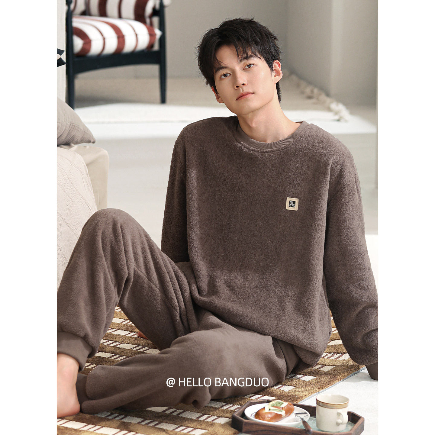 睡衣男士秋冬法兰绒长袖家居服