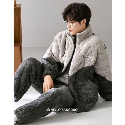 睡衣男冬季珊瑚绒夹棉加厚家居服