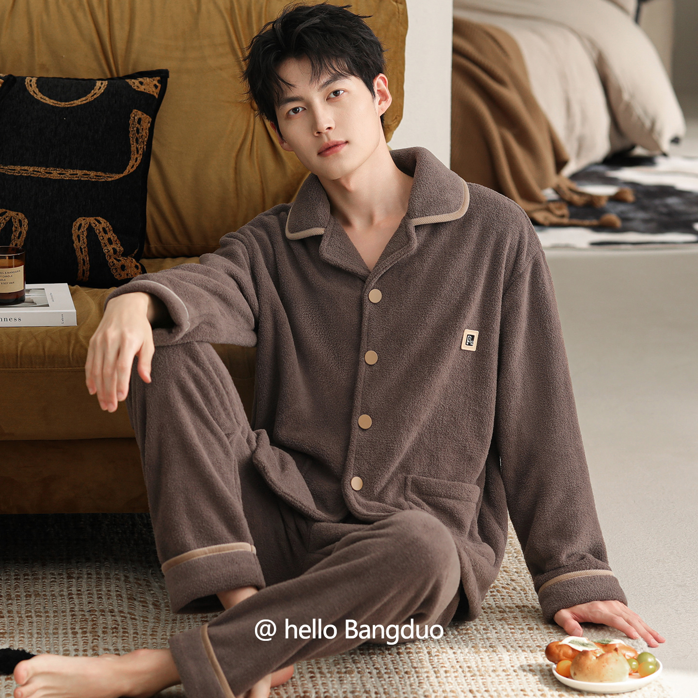 睡衣男士秋冬法兰绒长袖家居服