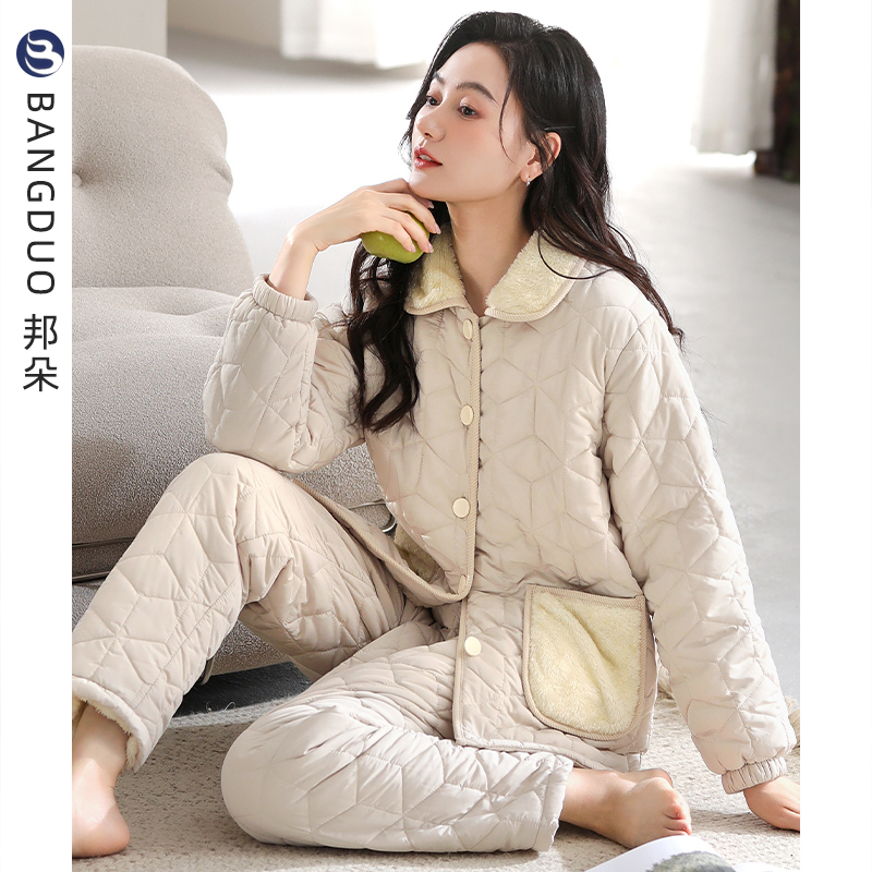 睡衣女士秋冬加厚羽绒夹棉家居服