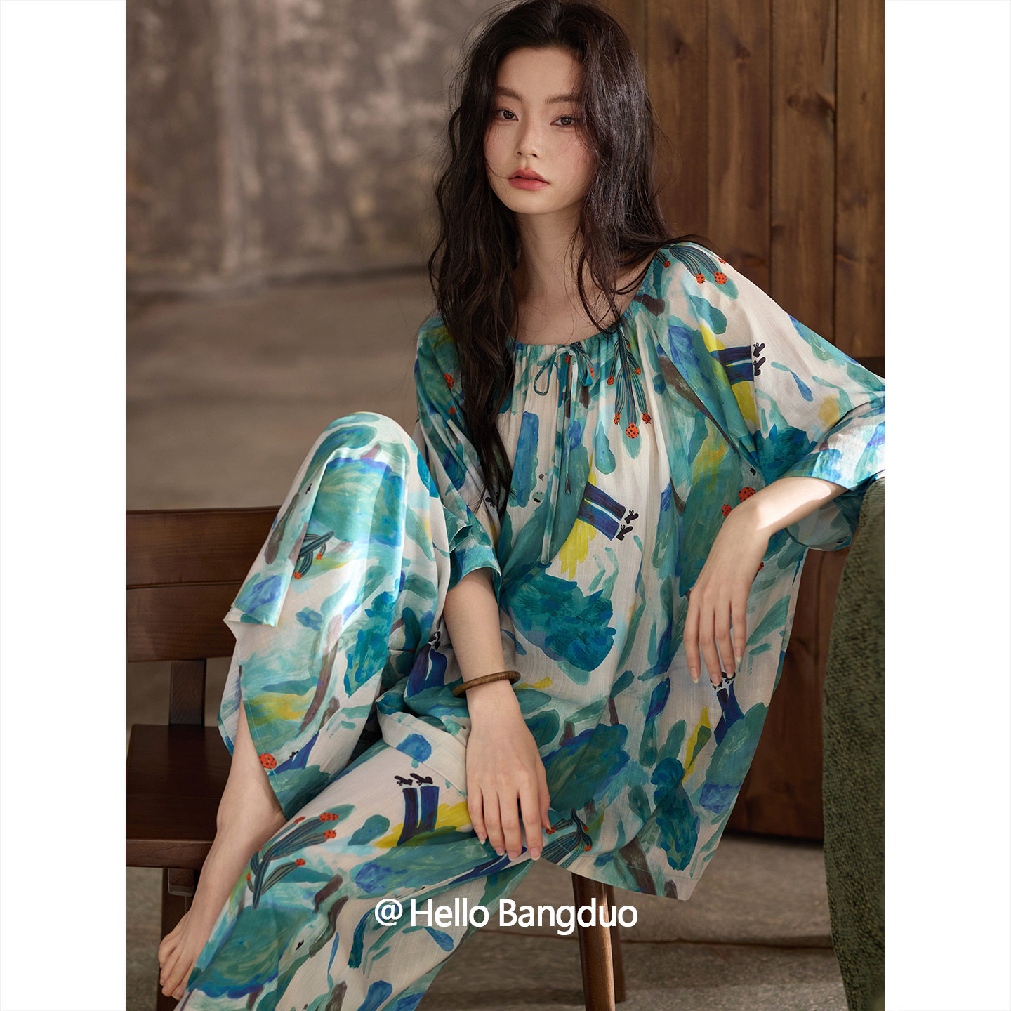 梭织棉纱布睡衣女士春秋款棉绸七分袖夏季休闲度假风高级感家居服