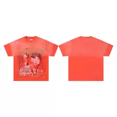 American Street Style Valley Retro Print Washed Distressed Spray-Dyed West Coast Rap Short-Sleeve T-Shirt Top Trendy ins