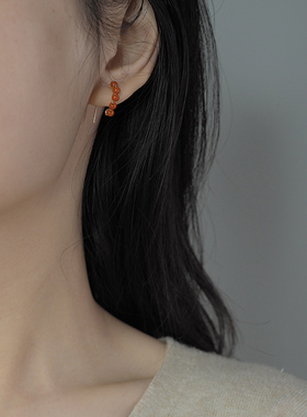 新中式手作绕红玛瑙14k包金耳挂耳钩简约复古通勤红色耳环112146