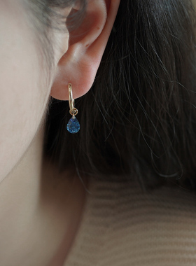 小众高级感蓝水滴圆圈耳扣复古简约设计耳环通勤日常耳饰女50139