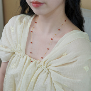 小众复古甜美红玛瑙长项链925纯银优雅高级感锁骨链新中式 509102